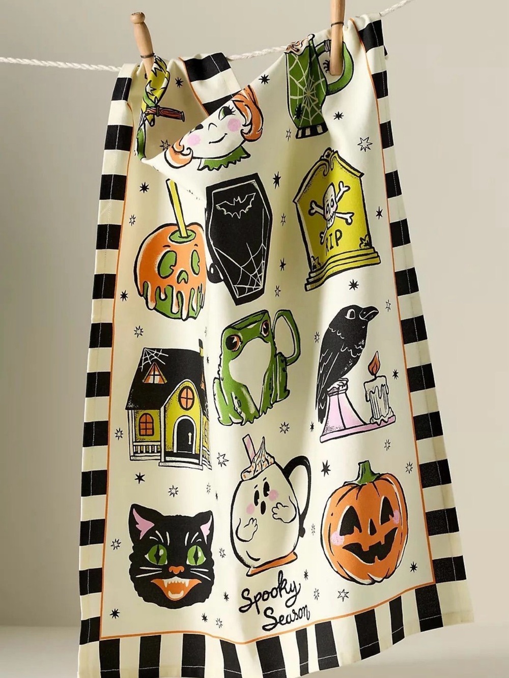 Anthropologie Halloween Graphic Dish Towel in Cream and Black